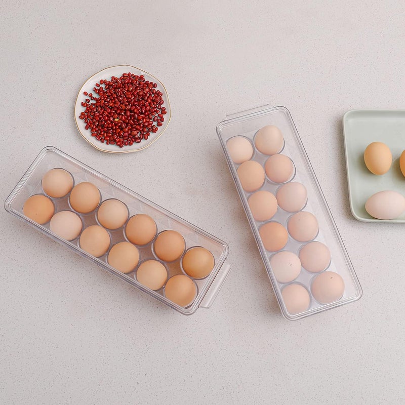 Sooyee 2 Pack Egg Holder for Refrigerator, Plastic Egg Storage Container, Fridge Egg Organizer, Clear Refrigerator Organizer Bins with Lids, Stackable Tray Holds 12 Eggs - Image 3